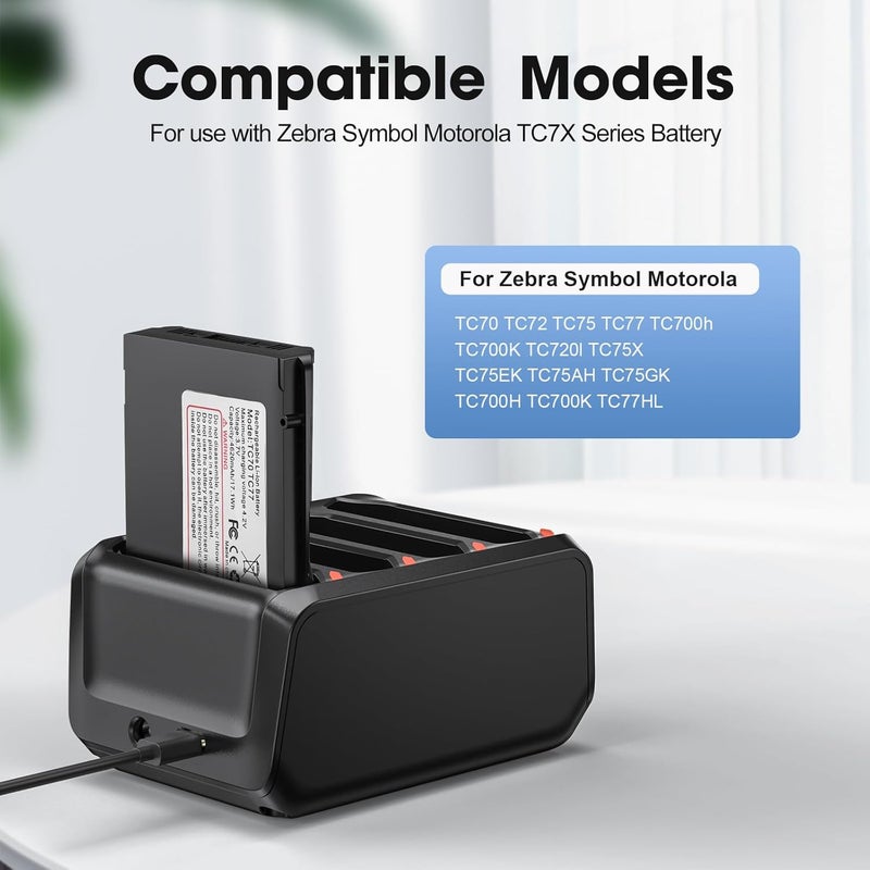 ADDPOWER Battery Charger for Zebra Symbol TC70 TC72 TC75 TC77 TC700h TC700k TC720l TC75x TC75EK TC75AH TC75GK TC700H TC700K TC77HL, 4-Slot Charging Cradle Charging Accessories for Scanner - Image 2